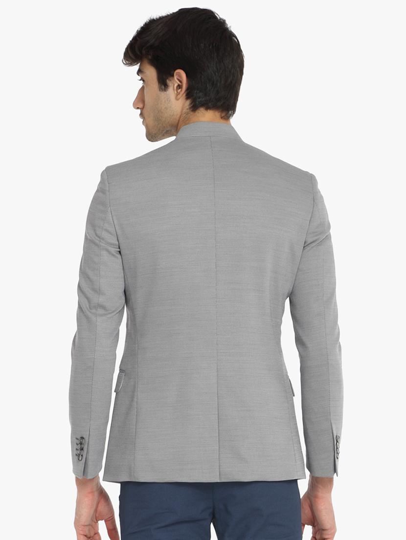 grey solid bandhgala casual blazer - 16436610 - Zoom Image - 3