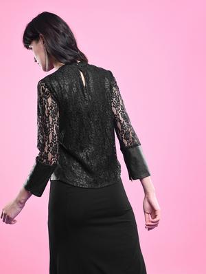faux leatherette floral lace top - 16436711 - Standard Image - 3