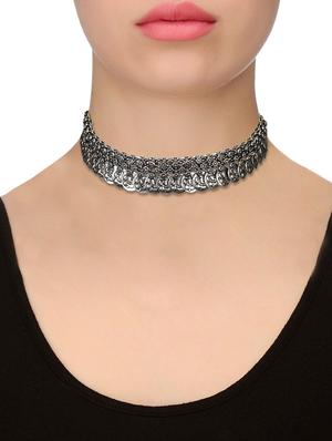 silver metal choker necklace - 16438341 - Standard Image - 3