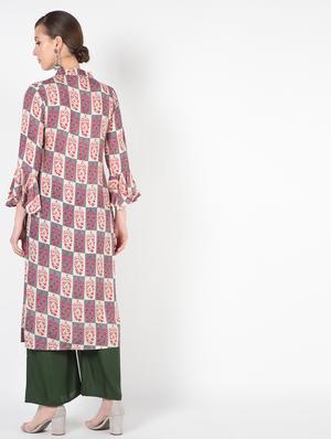 printed bell sleeved straight kurta - 16438484 - Standard Image - 3