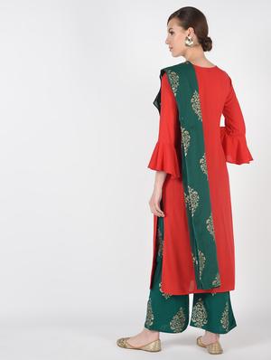 solid straight kurta palazzo with dupatta set - 16438487 - Standard Image - 3