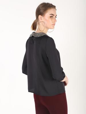 sequins peter pan neck solid top - 16441661 - Standard Image - 3
