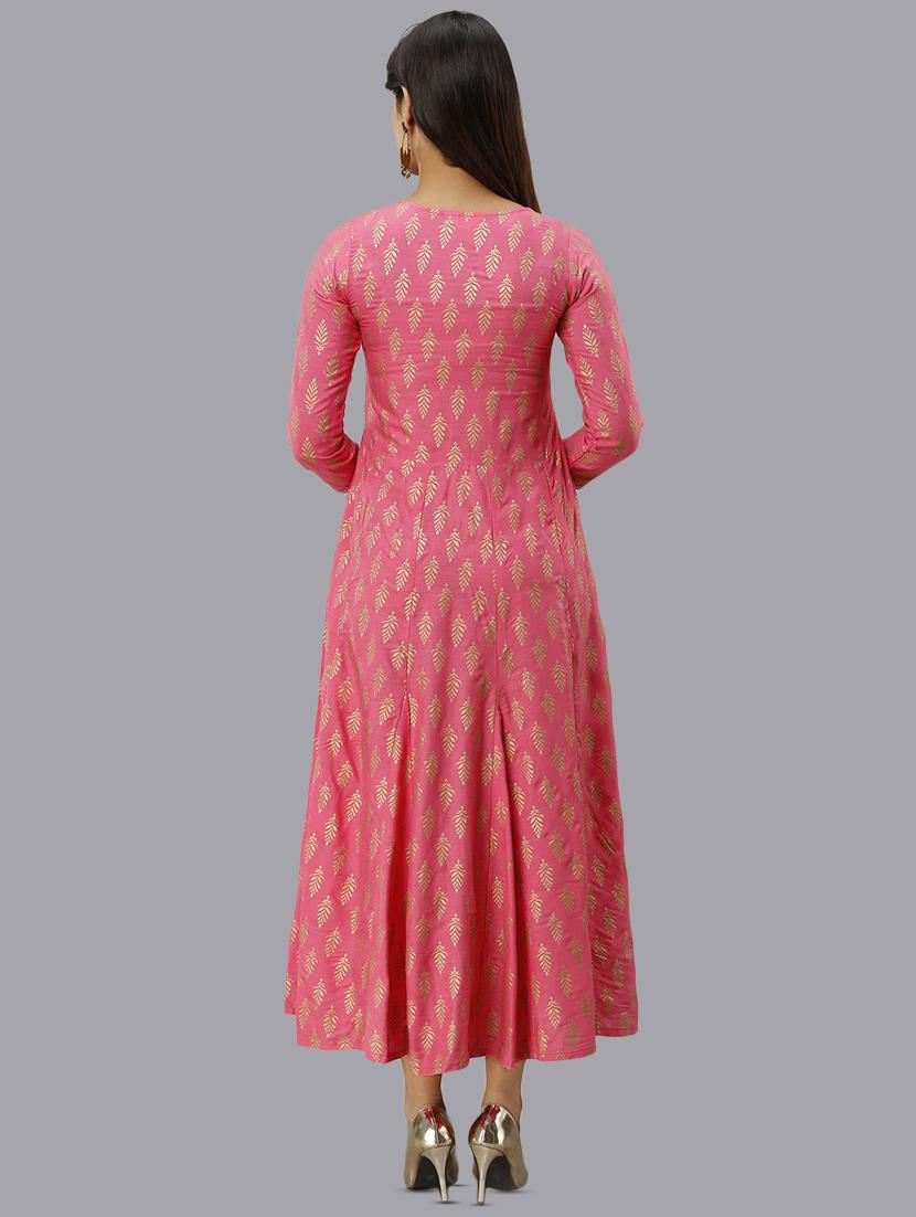 gold foil printed anarkali kurta - 16442130 - Zoom Image - 3