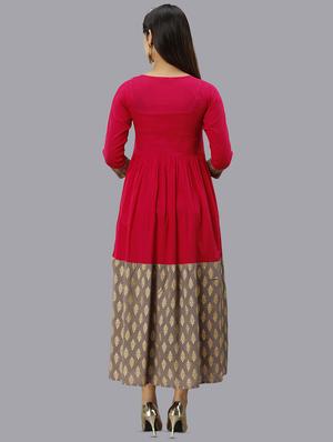 gold foil printed flared kurta - 16442132 - Standard Image - 3