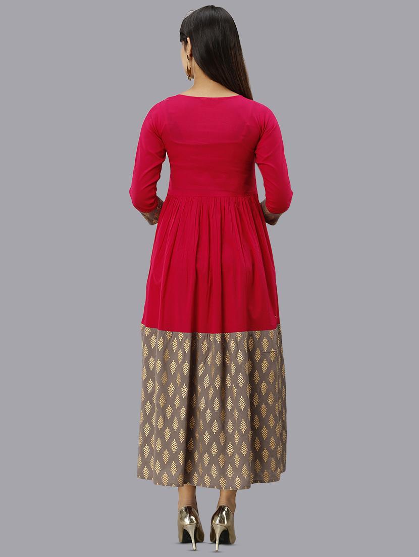 gold foil printed flared kurta - 16442132 - Zoom Image - 3