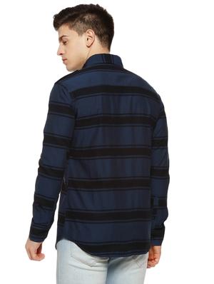 navy blue striped casual shirt - 16442986 - Standard Image - 3