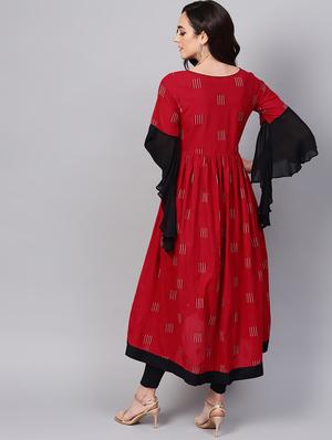 Bell sleeved flared kurta - 16444223 - Standard Image - 3