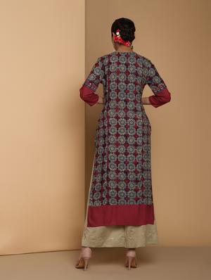 embroidered straight kurta - 16444638 - Standard Image - 3