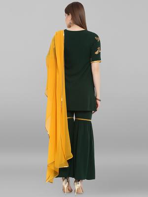 gold foil printed kurta sharara suit set - 16445200 - Standard Image - 3