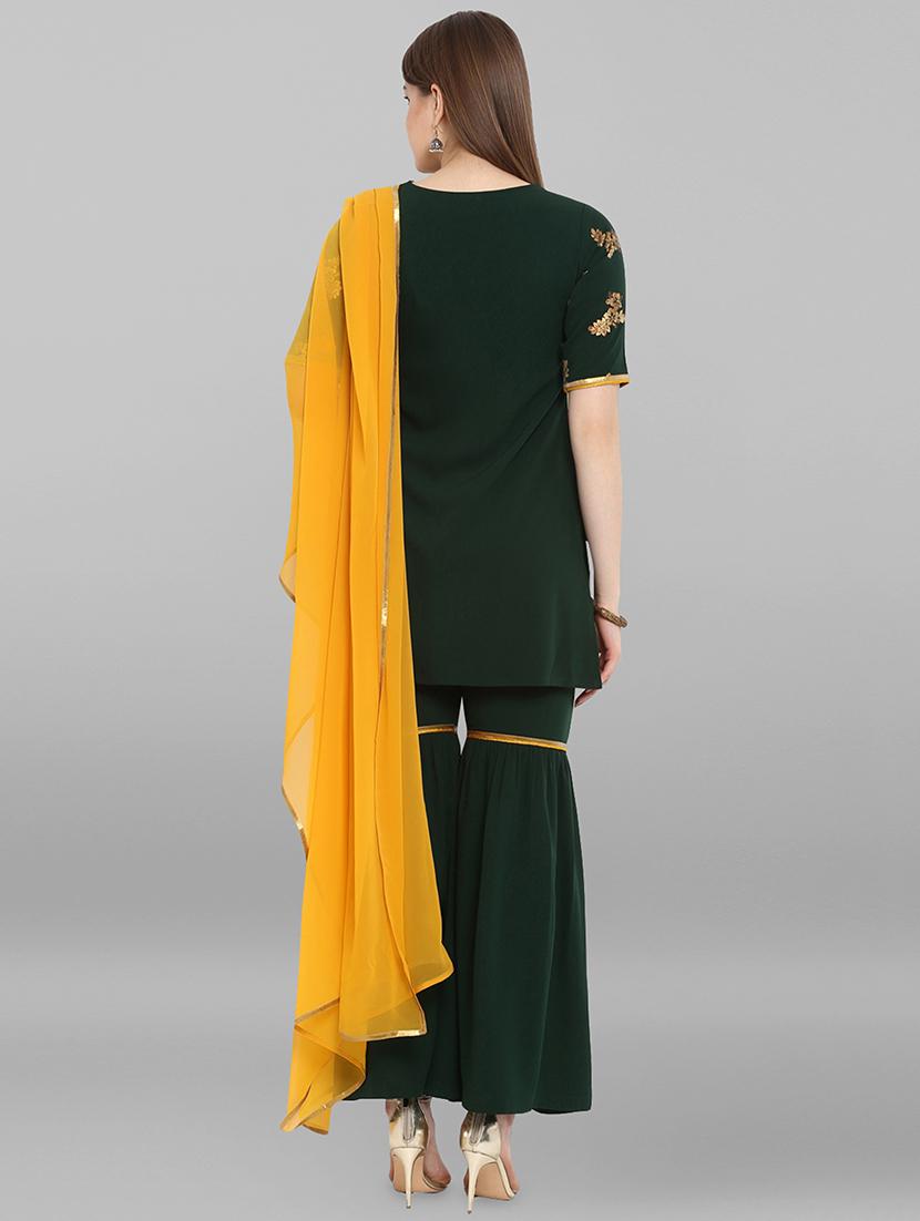 gold foil printed kurta sharara suit set - 16445200 - Zoom Image - 3
