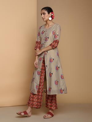 printed kurta with palazzo set - 16445377 - Standard Image - 3