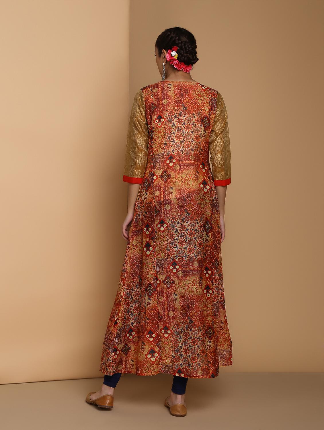 floral printed kurta with jacket - 16445381 - Zoom Image - 3