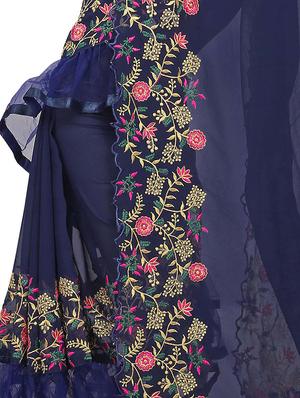embroidered ruffle fusion saree with blouse - 16449224 - Standard Image - 3