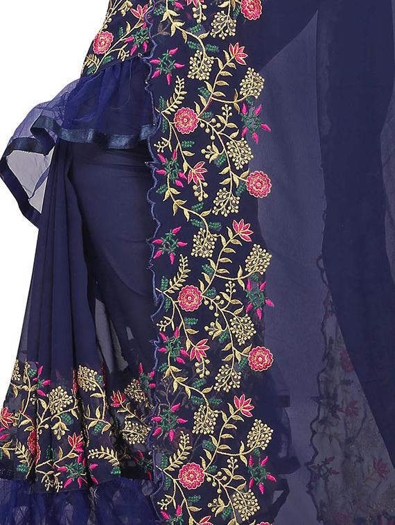 embroidered ruffle fusion saree with blouse - 16449224 - Zoom Image - 3