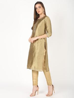 gota patti silk blend straight kurta - 16450300 - Standard Image - 3