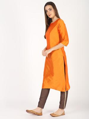 zari work silk blend straight kurta - 16450301 - Standard Image - 3