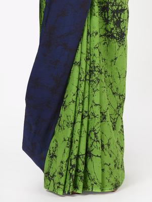 indigo printed saree with blouse - 16450378 - Standard Image - 3