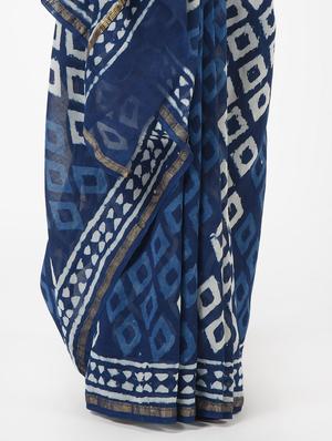 indigo printed saree with blouse - 16450391 - Standard Image - 3