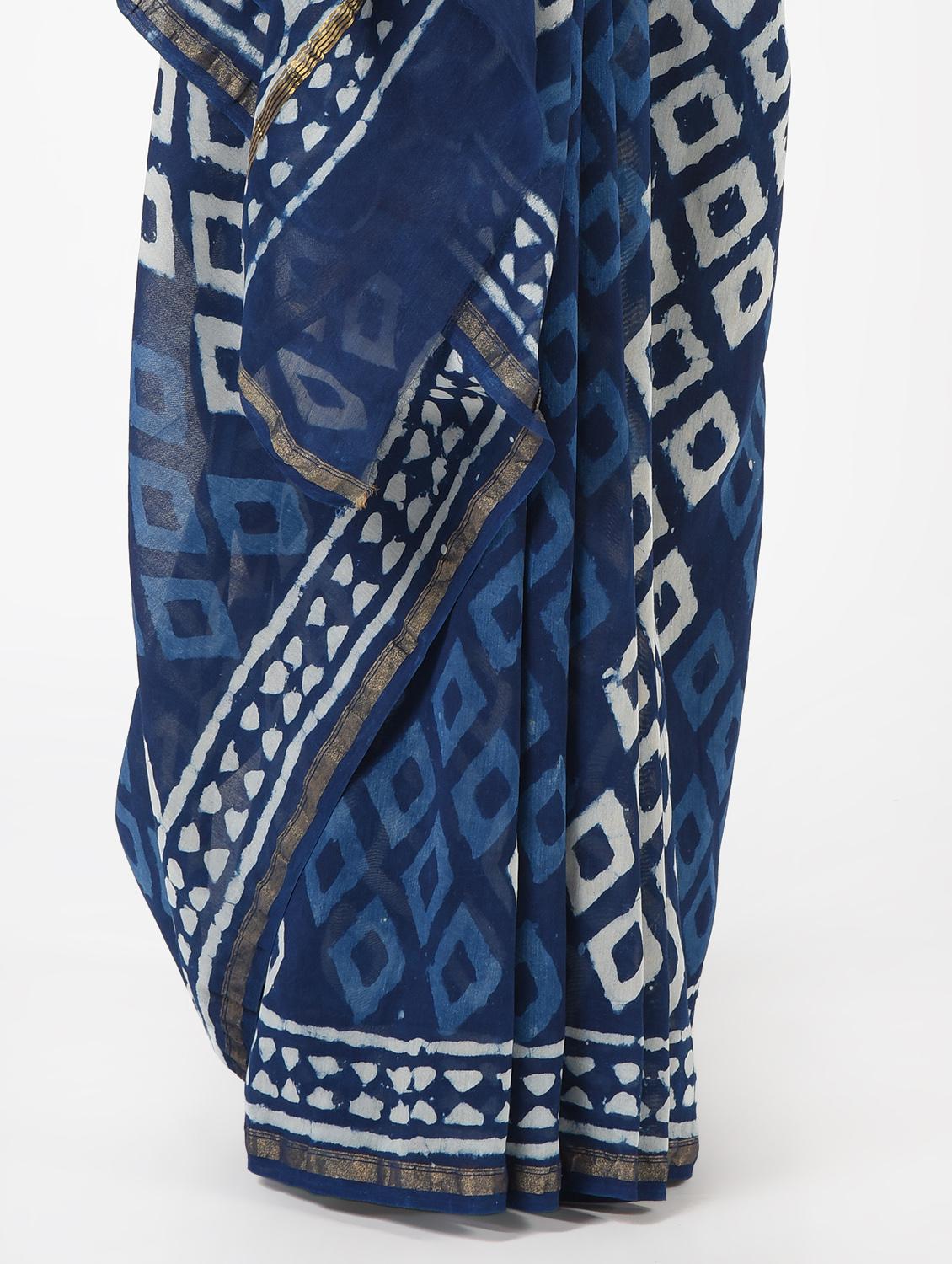 indigo printed saree with blouse - 16450391 - Zoom Image - 3