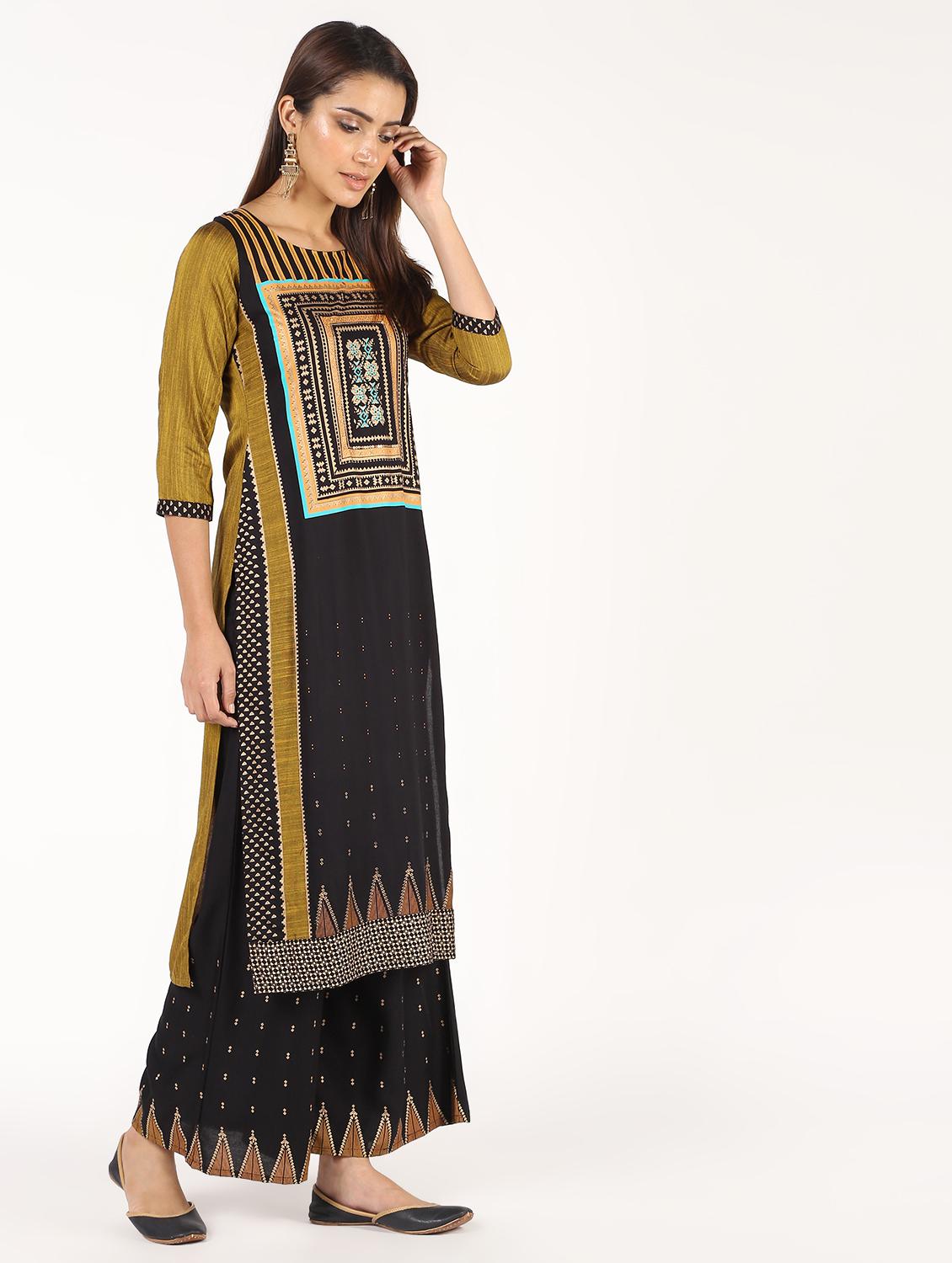 printed kurta with palazzo set - 16450814 - Zoom Image - 3