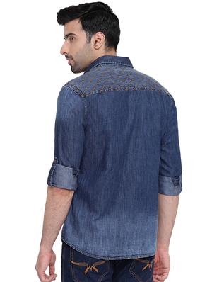 blue faded denim casual shirt - 16451335 - Standard Image - 3
