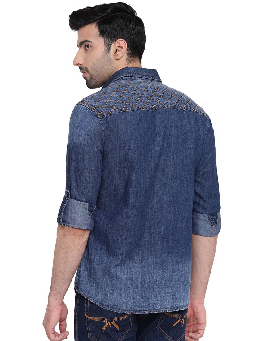 blue faded denim casual shirt - 16451335 - Zoom Image - 3