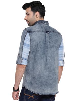 grey faded denim casual shirt - 16451336 - Standard Image - 3