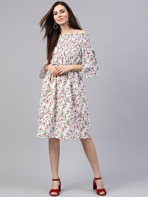 smocked printed a-line dress - 16451658 - Very Small Image - 1
