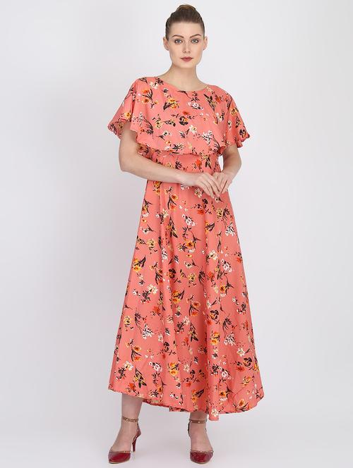 cape sleeved floral a-line dress - 16453986 - Very Small Image - 1