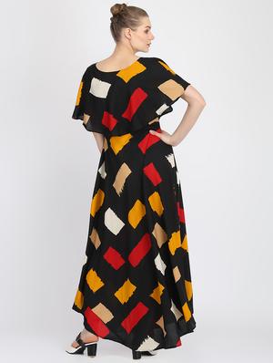 cape sleeved geometric a-line dress - 16453993 - Standard Image - 3