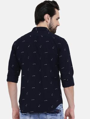 navy blue printed casual shirt - 16456419 - Standard Image - 3