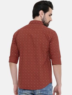 brick red printed casual shirt - 16456425 - Standard Image - 3