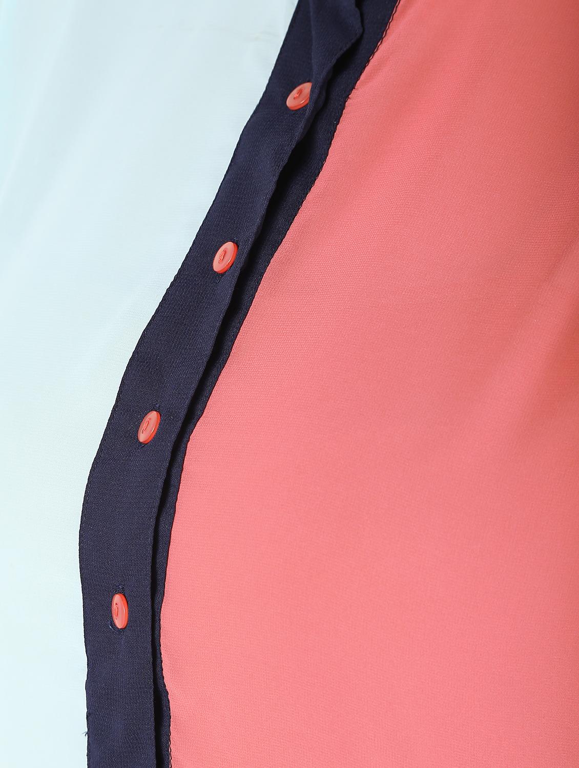mandarin neck color block a-line dress - 16457130 - Zoom Image - 6