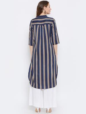 striped printed straight kurta - 16458982 - Standard Image - 3