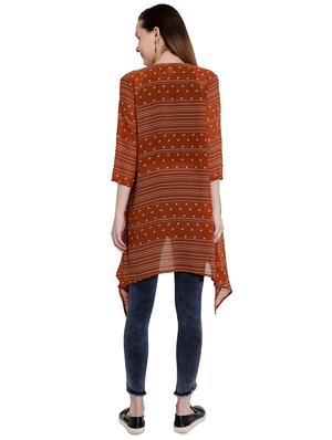 asymmetric printed long line shrug - 16459657 - Standard Image - 3
