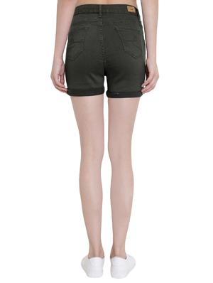 high rise solid denim shorts - 16459726 - Standard Image - 3
