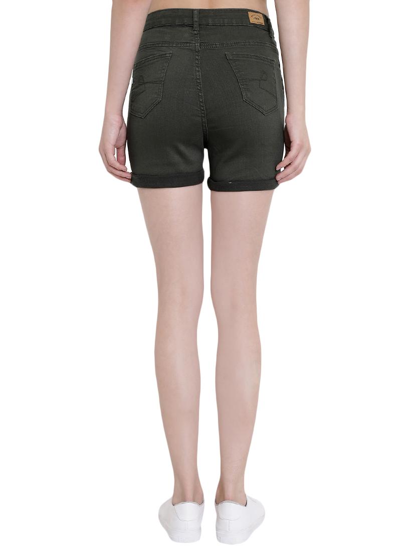 high rise solid denim shorts - 16459726 - Zoom Image - 3