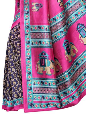conversational printed saree with blouse - 16460190 - Standard Image - 3