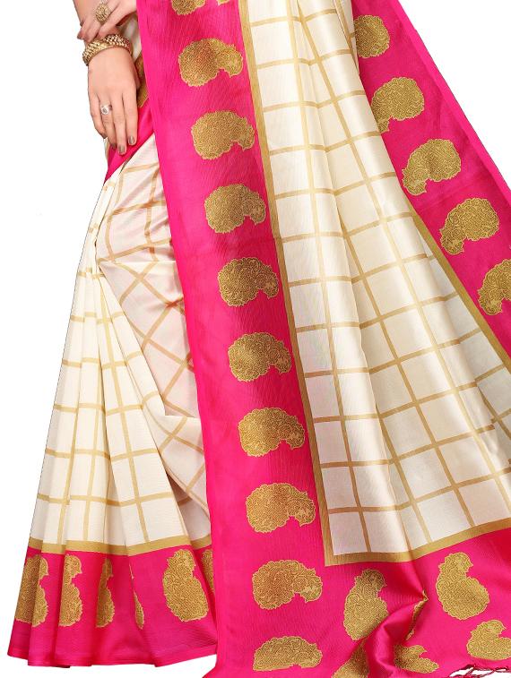 checkered printed saree with blouse - 16460204 - Zoom Image - 3