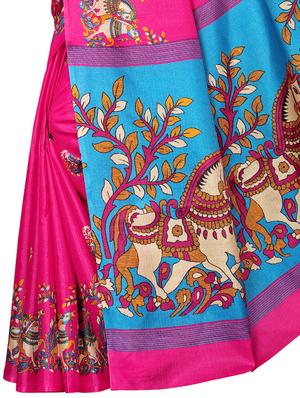conversational printed saree with blouse - 16460208 - Standard Image - 3