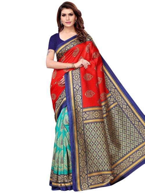 Half & half printed saree with blouse - 16460269 - Standard Image - 1