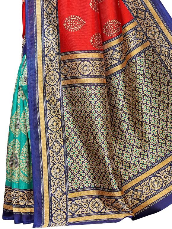 Half & half printed saree with blouse - 16460269 - Zoom Image - 3