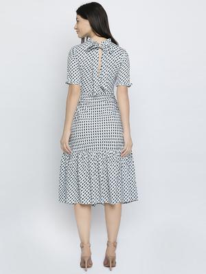 mock neck printed a-line dress - 16461423 - Standard Image - 3