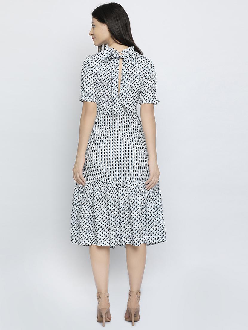 mock neck printed a-line dress - 16461423 - Zoom Image - 3