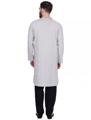 grey striped kurta pyjama set with embroidered neckline - 16462431 - Standard Image - 3