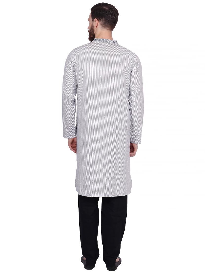 grey striped kurta pyjama set with embroidered neckline - 16462431 - Zoom Image - 3