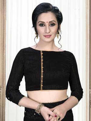 embroidered solid saree with blouse - 16463755 - Standard Image - 3