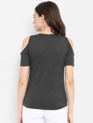 cold shoulder solid tee - 16465526 - Standard Image - 3