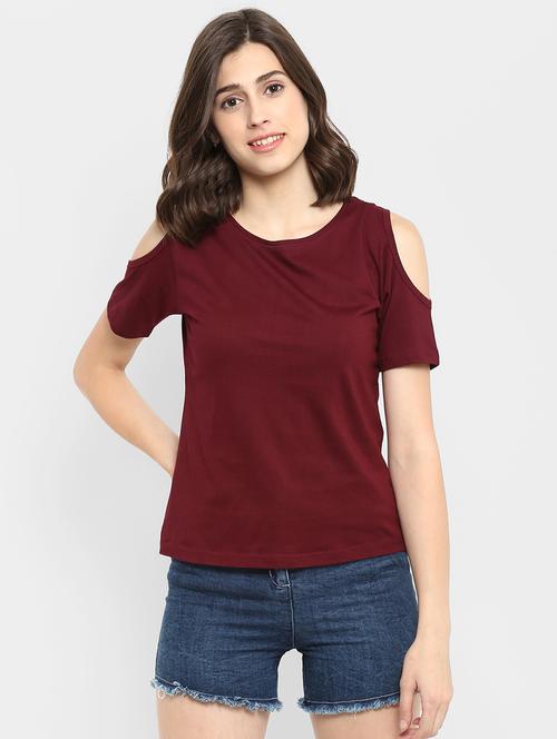 cold shoulder solid tee - 16465533 - Standard Image - 1