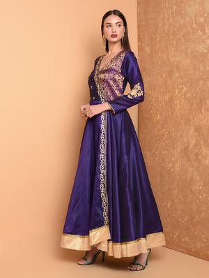 zari embroidered flared kurta - 16466347 - Standard Image - 3